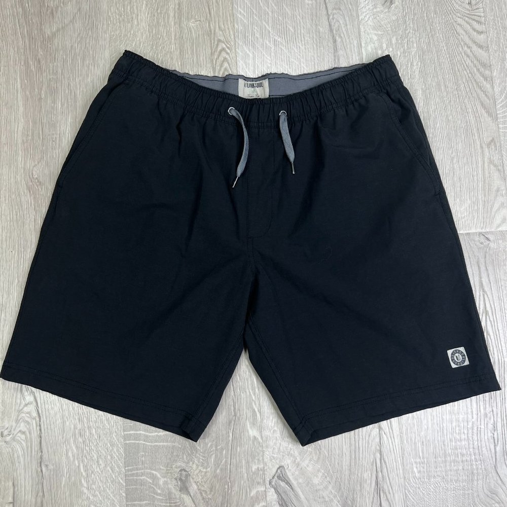 Linksoul AC Saturday Shorts Mens Sz XL Black Elastic Waist 8" Shorts with Liner